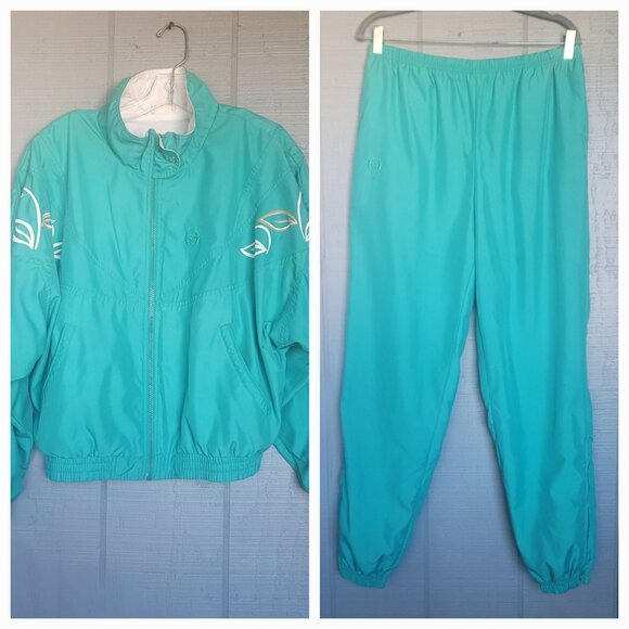 Sergio Tacchini Y2K Vintage Teal Tracksuits Full Zip Jacket and Pants. Size M